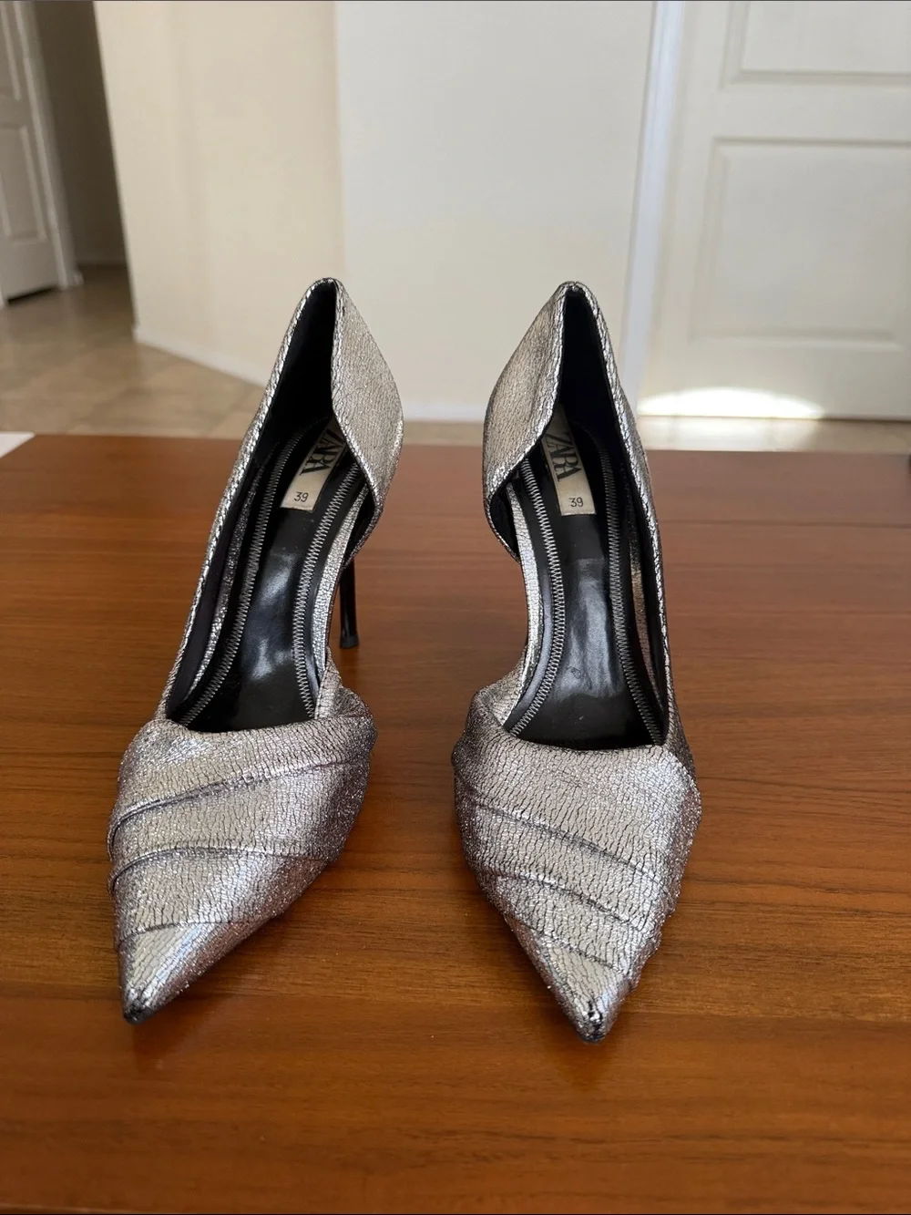 Zara Silver Pointed Toe High Heel Pumps